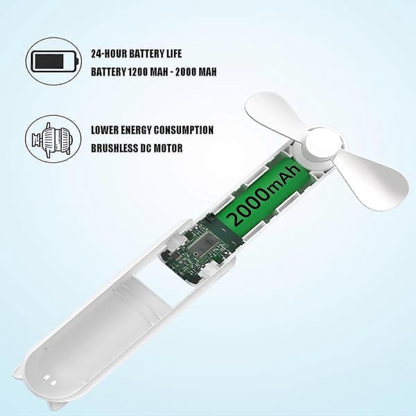 Bærbar ventilator, lommeventilator med eksternt batteri, genopladelig bærbar ventilator (hvid)