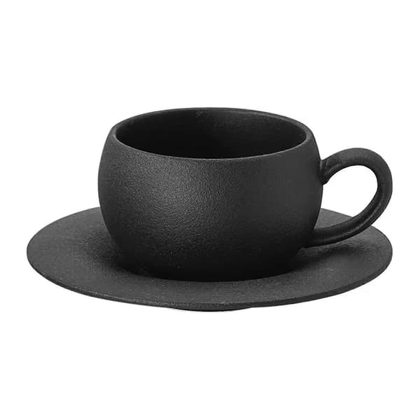 2X 280 ml keramisk kaffemugg, stenbränd kopp med fat, perfekt för frukostmjölk och kaffe, äggformad design A