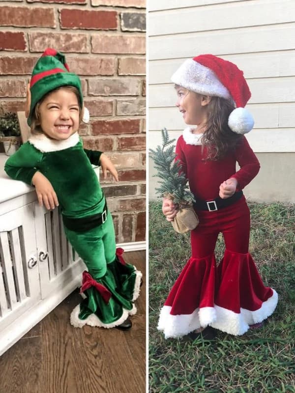 Julklädesset för flickor, 3 delar långärmad topp utsvängda sammetsbyxor småbarn cosplay-outfit... Red 120