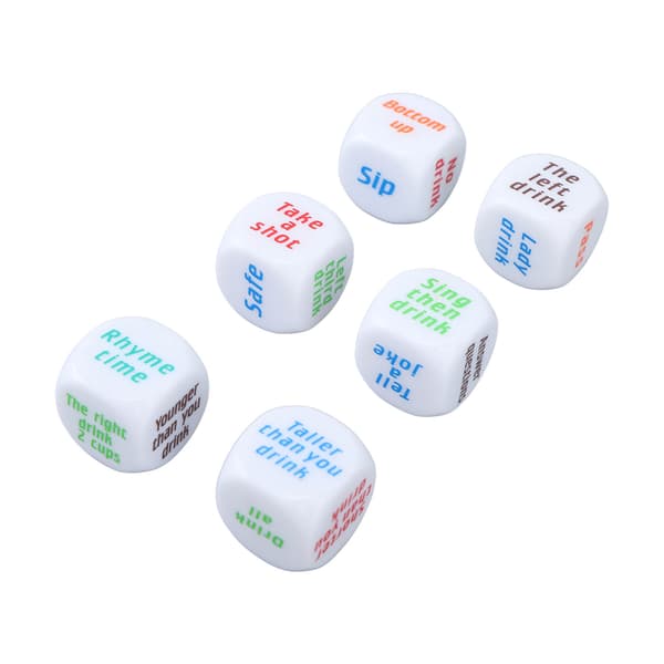 Sæt med 6 drikketerninger til fester, bar, brætspil, hvid, 1,0 tommer