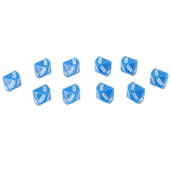 10 ti-sided terninger med hvite tall for undervisning og spill, blå, 10 stk