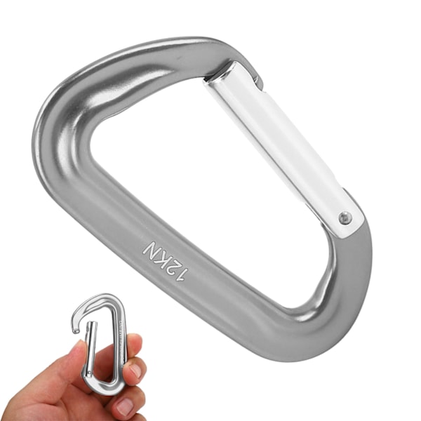 5 st D-ring klätterkarbinhakar 12KN aluminiumlegering A7075 för camping, vandring, utomhus, grå