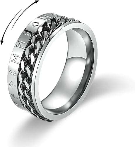 Fidgetring för män, spinnerring i rostfritt stål för män med vikingarunor, ångestlugnande humörrotering.