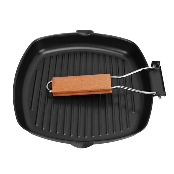 Non-stick stekepanne i smijern med sammenleggbart trehåndtak for camping, 24 cm.