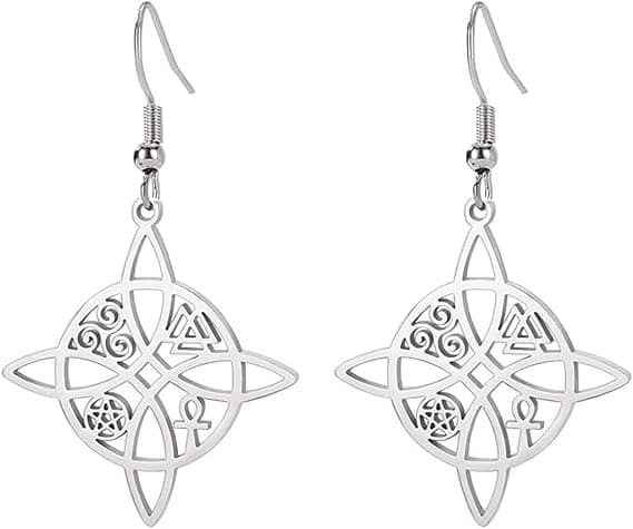 Hekseknude øreringe til kvinder, stilfuld enkelhed i rustfrit stål, keltisk knude, wiccan symbol dråbeøreringe.
