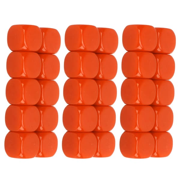 Sett med 30 blanke runde 6-sidede terninger i plast 16MM for spill, fester, DIY, mattelæring, oransje