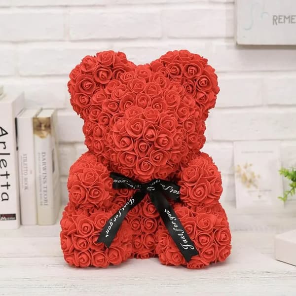 Håndlavet lyserød bamse - 25 cm kunstig rosebjørn (rød)