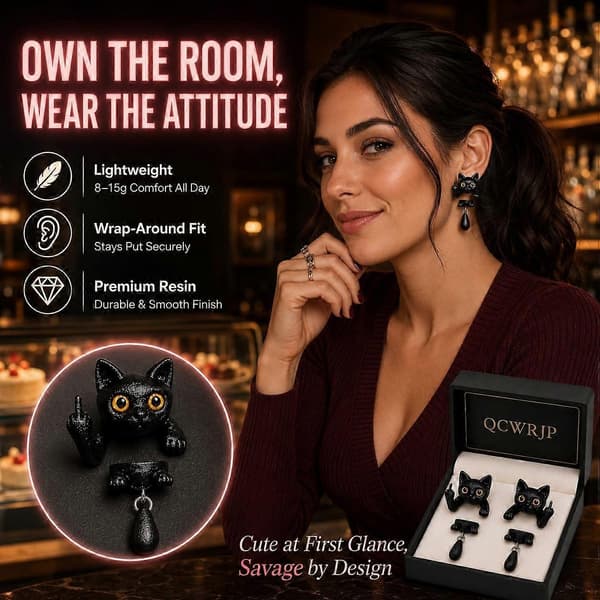 Svart katt langfinger øredobb morsom gotisk stud for Halloween kvinner gave