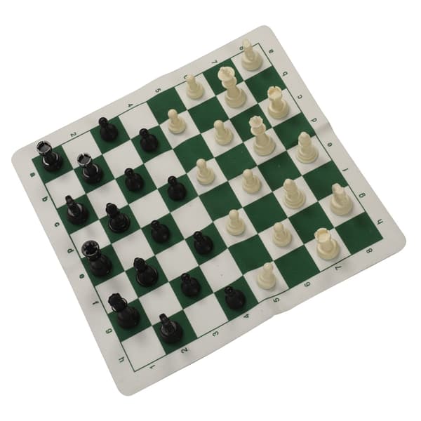 Sjakk- og damsett, 35 cm sklisikkert brett, PP PU-brikker med oppbevaringspose