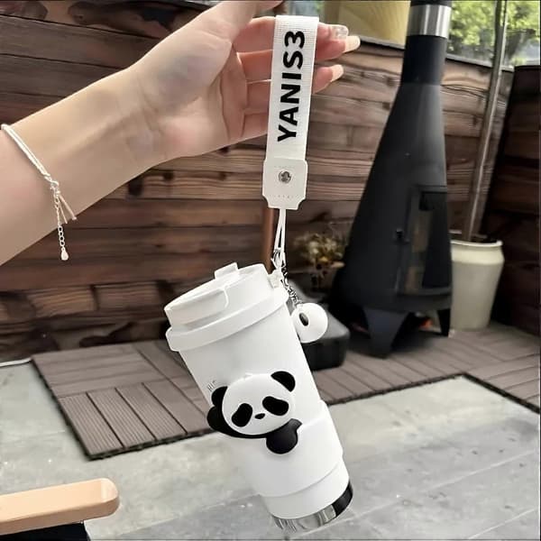 Panda isolert kaffekopp i keramikk og rustfritt stål SUS316