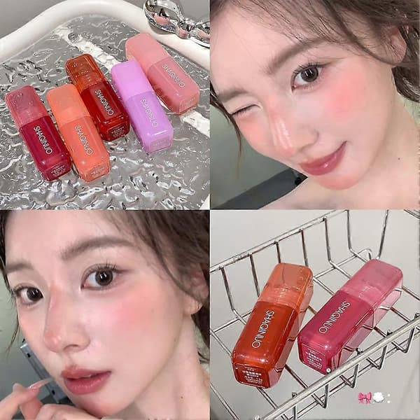 Pink flydende blush, dobbelt anvendelse til læber og kinder, naturlig mat flydende blush makeup.