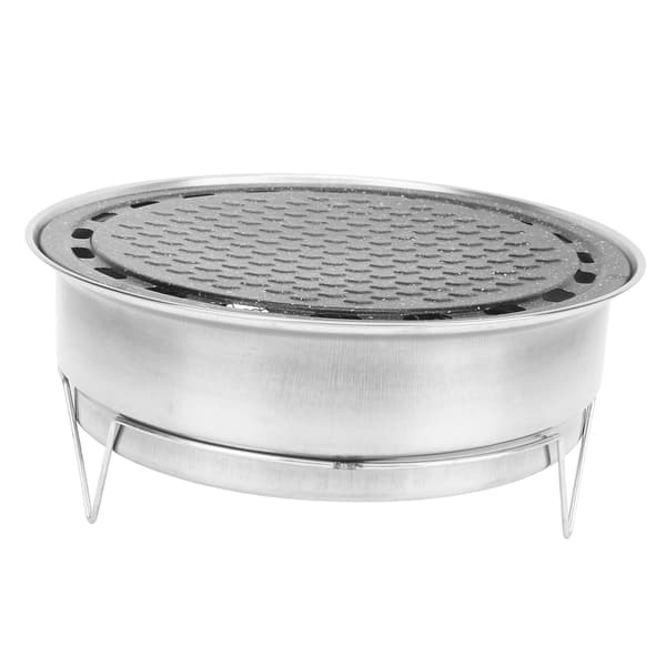 Bärbar multifunktionell kolgrill med stenpanna för utomhuscamping