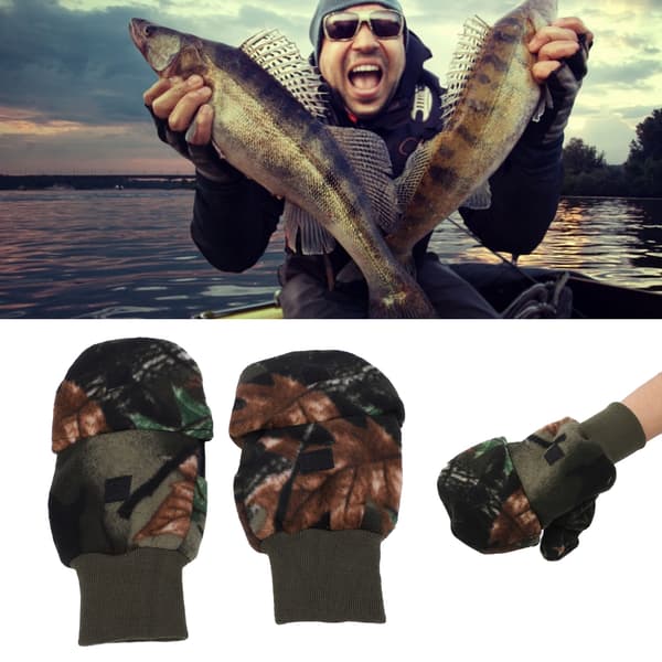 Tykk, holdbar, beskyttende vinterfiskehandske med eksponerede/foldede fingre.