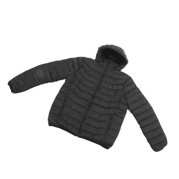USB-opvarmet jakke med hætte, 3 temperaturkontrolniveauer, unisex vinter, sort, 4XL