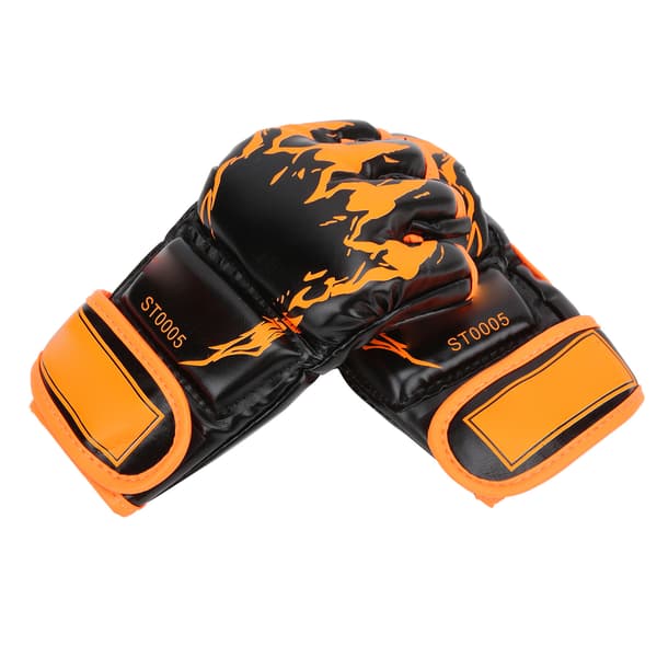 Fingerløse MMA-handsker i PU-læder til boksning, Sanda, boksepude, orange/sort