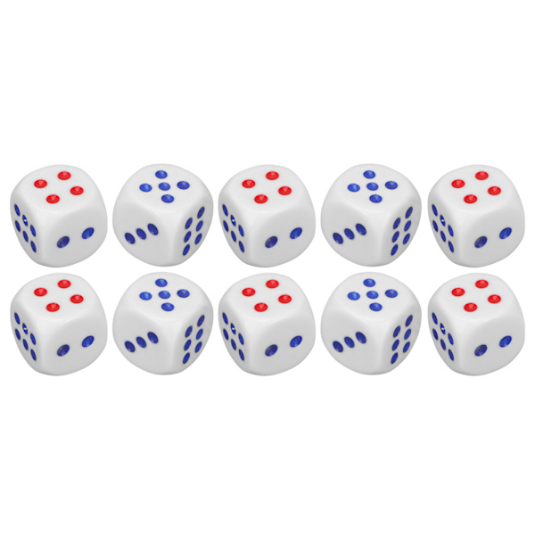 10 standard hvite 6-sidede terninger, trygge, vanntette, holdbare, bærbare for underholdning