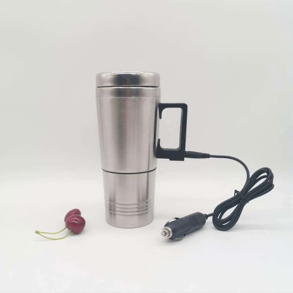 Biluppvärmd mugg, stor kapacitet, läckagesäker, säker, rostfritt stål, 12V isolerad mugg för elfordon.