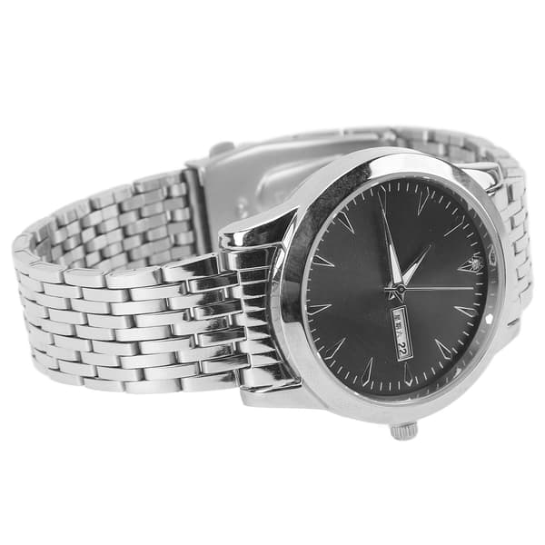 Elegant Klassisk Dual Date Herre Quartz Ur, Rustfrit Stål, Sølv Armbånd, Sort Urskive
