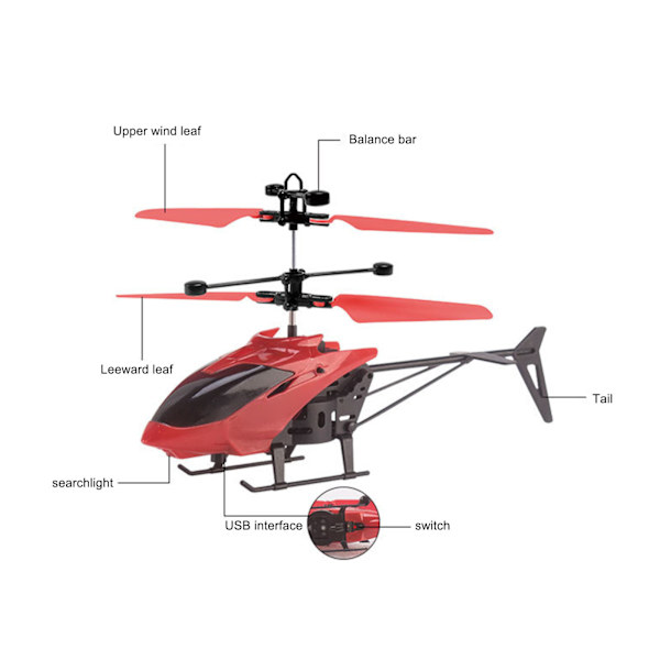 Mini RC Helikopterlegetøj med Gestusstyring og Belysning, Affjedring og Infrarød Induktion.