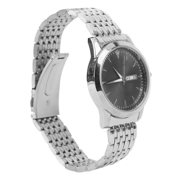 Elegant Klassisk Dual Date Herre Quartz Ur, Rustfrit Stål, Sølv Armbånd, Sort Urskive