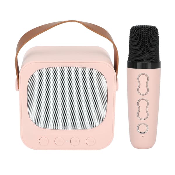 Mini bærbar karaokemaskin med Bluetooth-høyttaler og trådløs mikrofon - Rosa