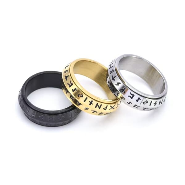 Rostfria stålringar, vigselringar för män Spinner Viking Runes Ring för män kvinnor bekväm passform