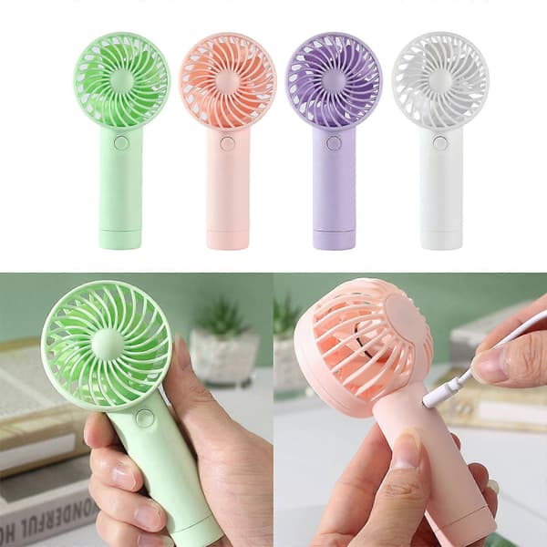 Mini USB bordventilator, mini genopladelig bærbar ventilator, tre ventilationshastigheder, lilla.