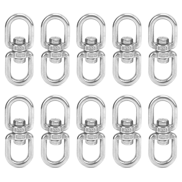 10 stk. M6 svingbare vegglamper i rustfritt stål, 8-formet ring, dobbeltende kobling