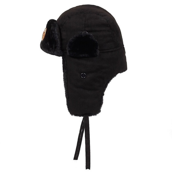 Ushanka Bomber Pilot Insignia Hat, Vinter Varm Øreklap, Unisex, Sort Pink