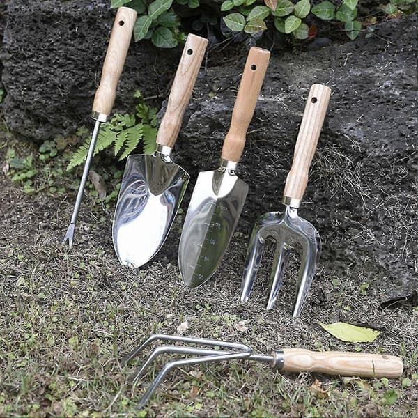 Spatel til havearbejde/bonsai i rustfrit stål (5 stk.) med træhåndtag
