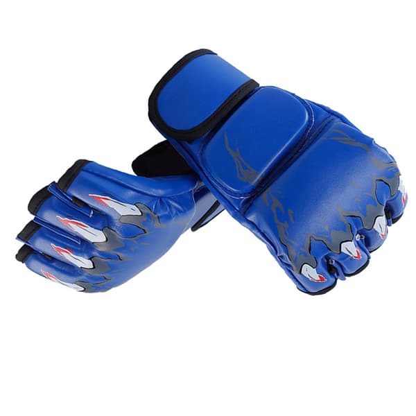 Halvfinger boksehansker med justerbar stropp for menn og kvinner, Tiger Claw-stil, blå