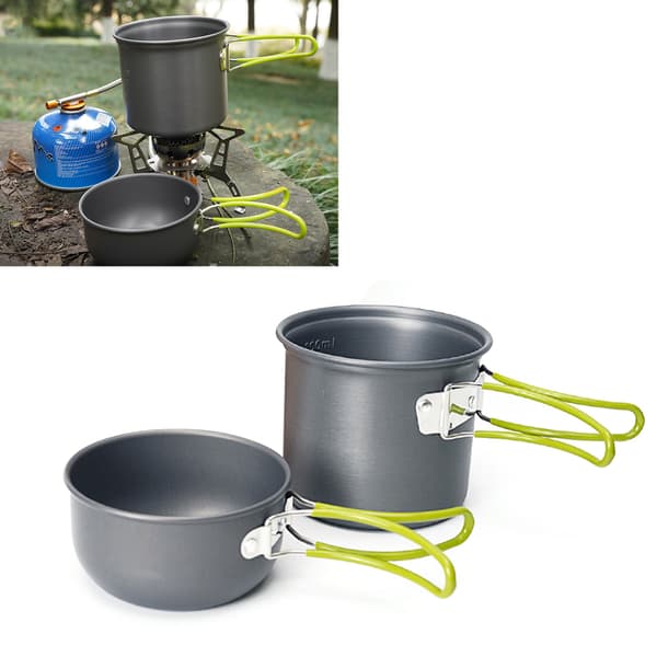 Bærbart campingsæt med kniv, gaffel, ske, aluminiumslegering og opbevaringspose