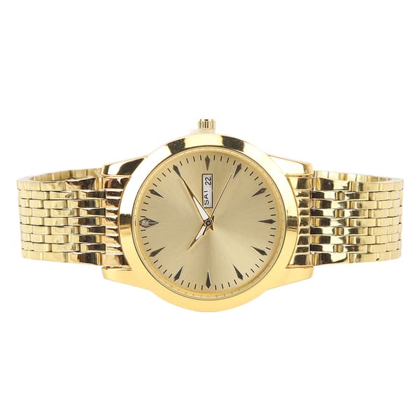 Elegant Klassisk Herre Quartz Ur med Dobbelt Kalender, Rustfrit Stål, Guldfinish