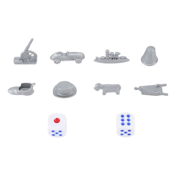 Plastbrettspillbrikker med terninger, tilbehør, kanon, bil, skip, hatt, reservedeler