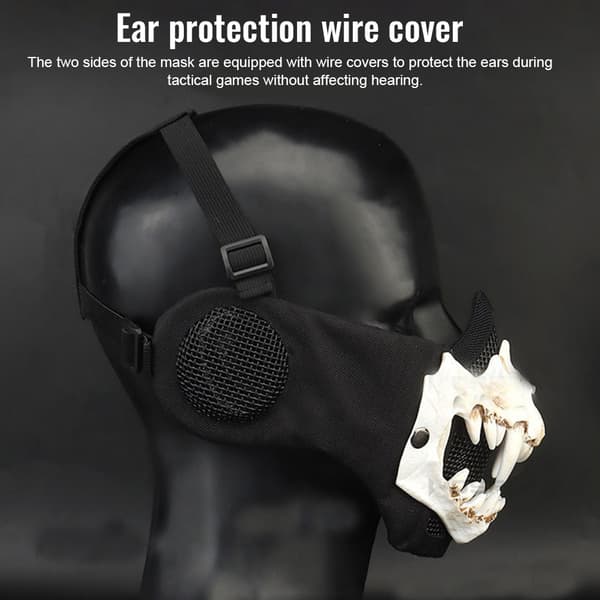 Halvansiktsskelettmask med tänder Halloween öronpropp för skräckdräkter