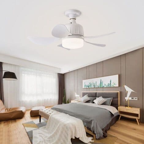 Sett med 2 moderne takvifter, 3 hastigheter, variabel intensitet, 5 blader, E27/E26 base, 45 cm hvit sokkel, fjernkontroll, LED-lys