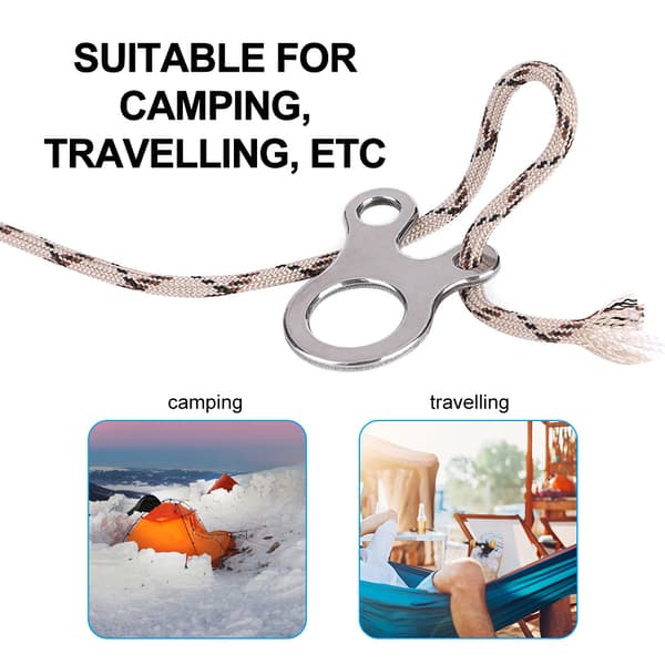 10 STK knutespenne i rustfritt stål med 3 hull, multifunksjonell for utendørs reise og camping