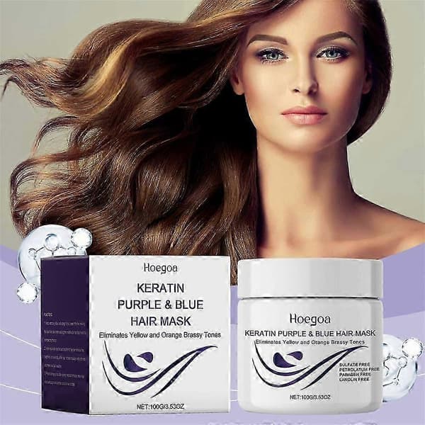 Lilla keratin hårmaske, nærer dybt blondt og bleget hår.
