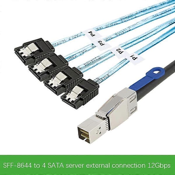 Mini SAS HD SFF-8644 til 4 x SATA 7-pin harddiskabel, 12Gbps server ekstern harddisk højhastighedskabel, 3.33TF/1M.