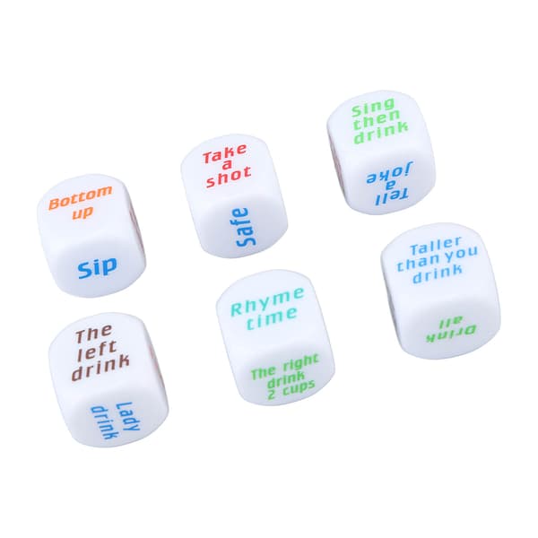 Sæt med 6 drikketerninger til fester, bar, brætspil, hvid, 1,0 tommer