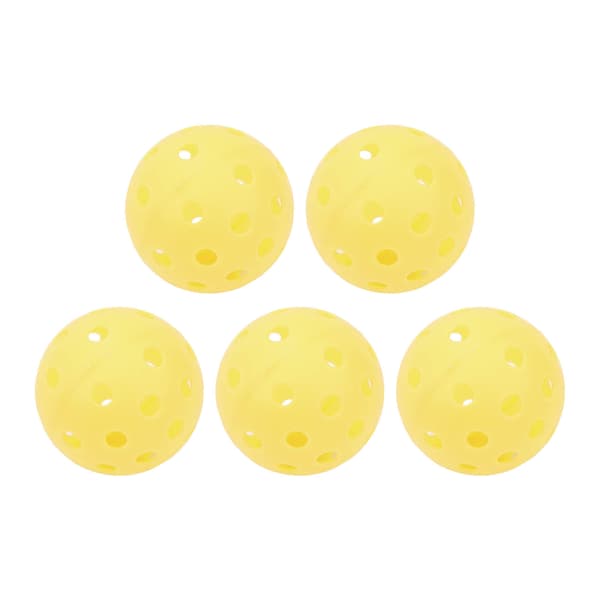5 stk. selvlysende pickleballbolde 40 huller 74 mm PE til udendørs bane gul