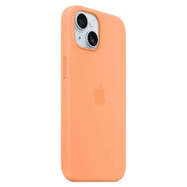 iPhone 15-deksel, MagSafe-kompatibelt, silikon, ripebestandig, rød-oransje.