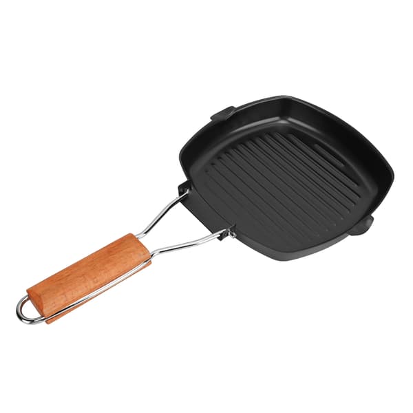 Non-stick stekepanne med sammenleggbart trehåndtak for camping og matlaging, 20 cm