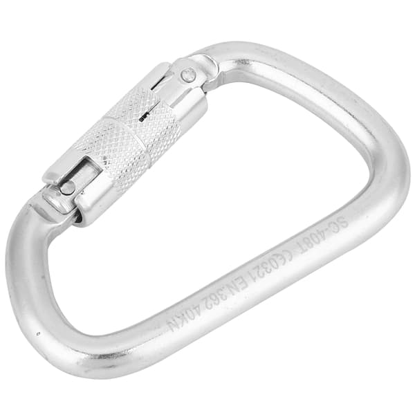 Självlåsande klätterkarbinhake, aluminium, D-form, bergskrok, 40kN, säker.