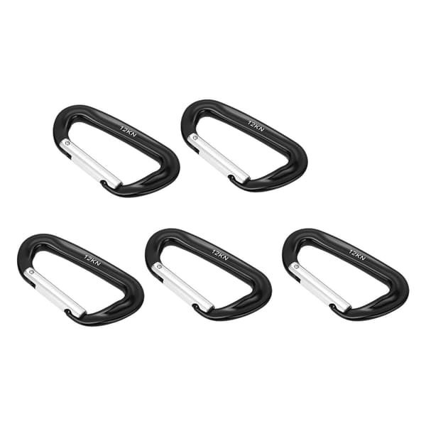 5 stk. karabinhager i aluminiumslegering 12KN D-ringclips til camping, vandreture, udendørs - sort