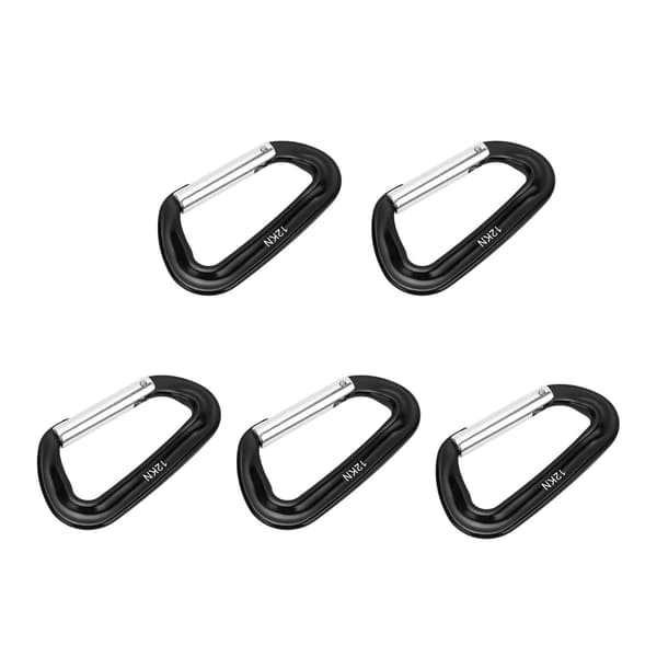 5 stk. karabinhager i aluminiumslegering 12KN D-ringclips til camping, vandreture, udendørs - sort