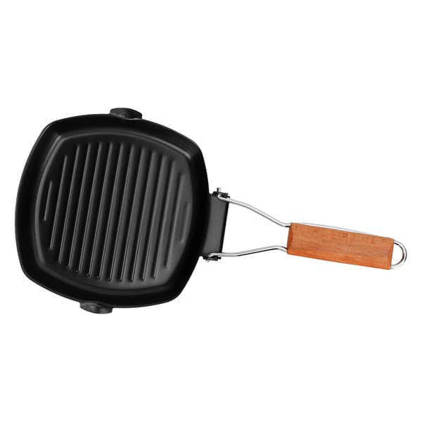 Non-stick stekepanne med sammenleggbart trehåndtak for camping og matlaging, 20 cm