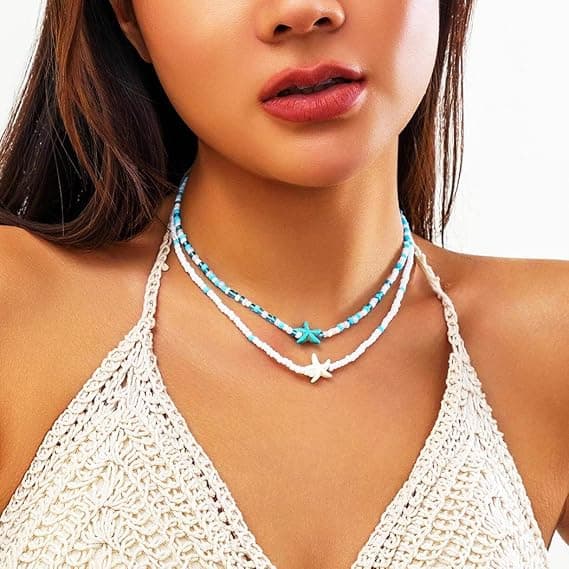 Boho Perlebelagt Lagdelt Halskæde Søstjerne Choker Halskæder Strand Halskæde Smykker til Kvinder og Piger