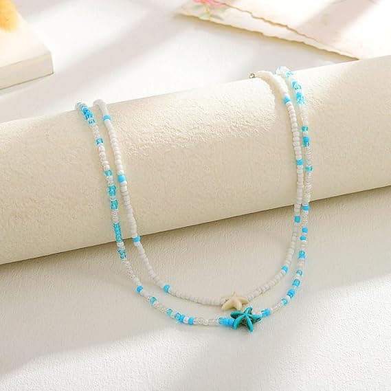 Boho Perlebelagt Lagdelt Halskæde Søstjerne Choker Halskæder Strand Halskæde Smykker til Kvinder og Piger