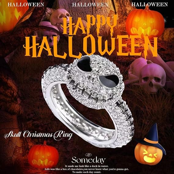 Kranie Jule Ring, Mode Kranie Sød Jul Halloween Ringe, Dryp Olie Diamant Djævel Mode.